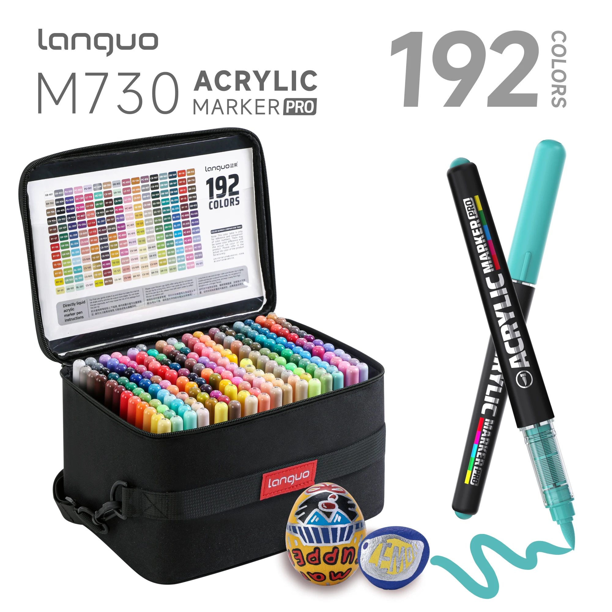 LANGUO 192/9 Colors Direct Liquid Acrylic Markers Pens with Protable Bag Stackable Student DIY Graffiti Drawing Painting Pen PRO
