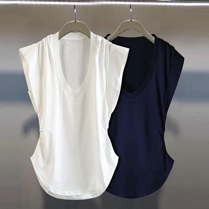 

Slim Fit V-Neck Sleeveless Pure Color Top Trendy Summer New Arrival Women's T-Shirt Dongda Gate 2026 Fashion Versatile Base L...