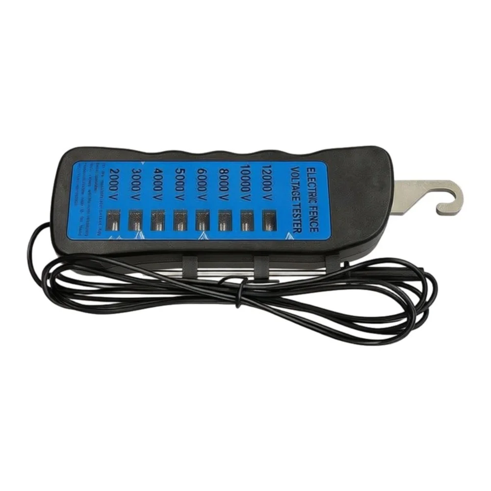 2000V-12000V Electric Fence Tester with 8 Neon Indicator Lights for Metal Polyethylene and Magnetic Tape Compatibility