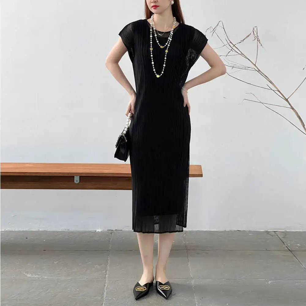 

Летняя плиссированная юбка А-силуэта из двухслойной ткани, однотонная, модная, стройнящая, для женщин