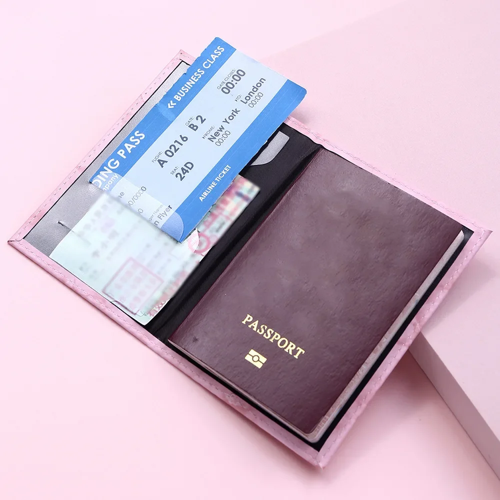 Women Cute Pink Leather Passport Cover Air Tickets for Cards Travel Passport Holder Card Holder Wallet Case Travel Accessories