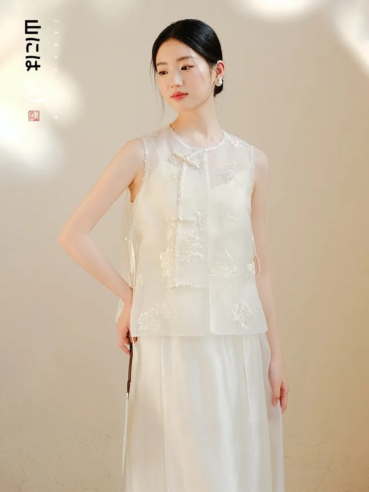 

New Chinese Sle Heavy Embroidery Spring 2025 Seasonal Thin Mist Rice Vest Mountain Has Color Moon Inhabited Traditional Chi...