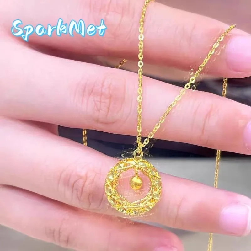 

Sparkmet 9999 24K Real Gold Collarbone Chain Women's Fashion Dream Weaving Net Necklace Light Luxury High-end Feeling Love Butte
