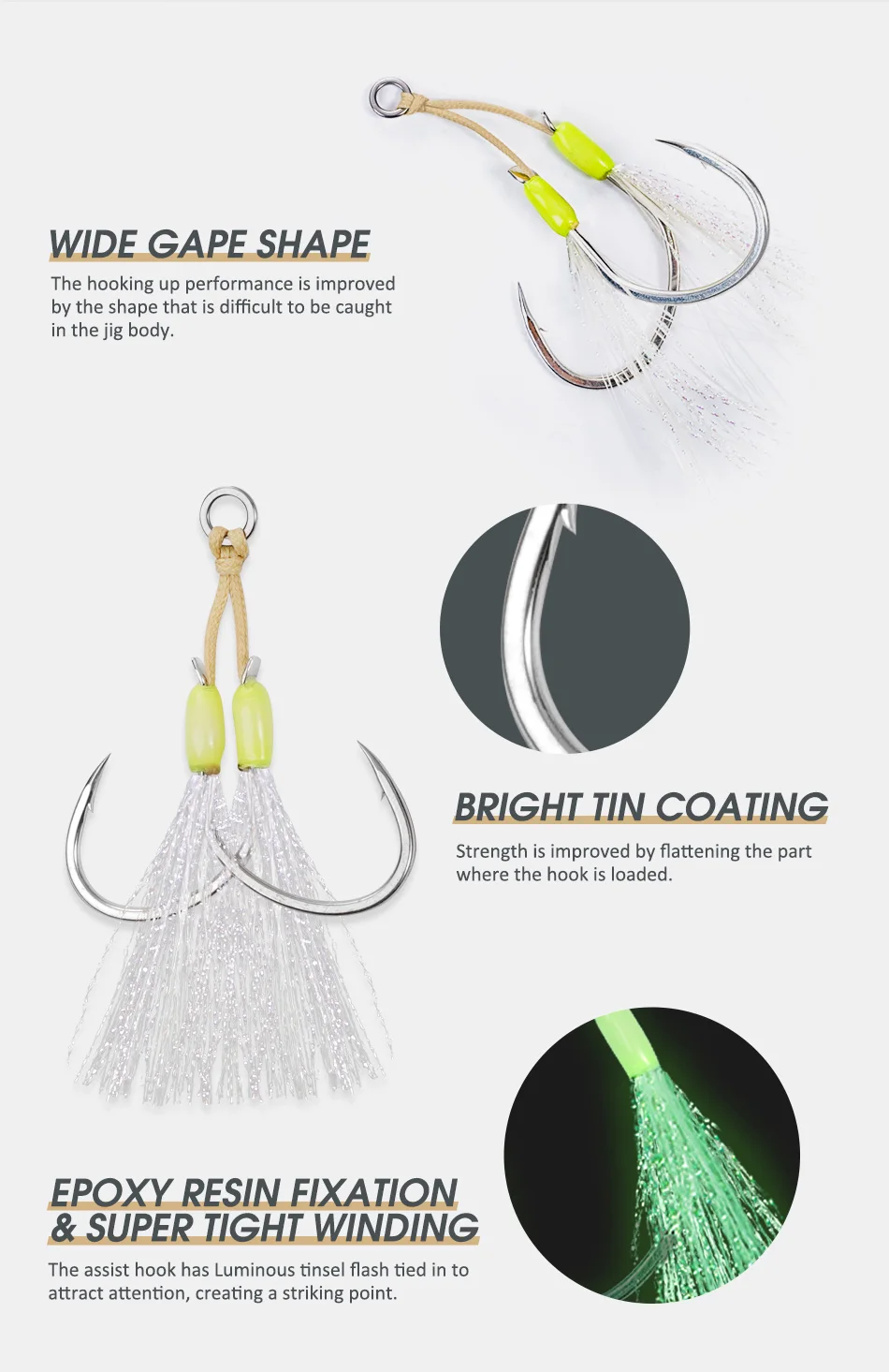 Noeby Slow Pitch Jigging Assist Rig Haken 2 Stück Kevlar Line Shaft Hook Point Slow Jigs Seefisch haken – Detail 4