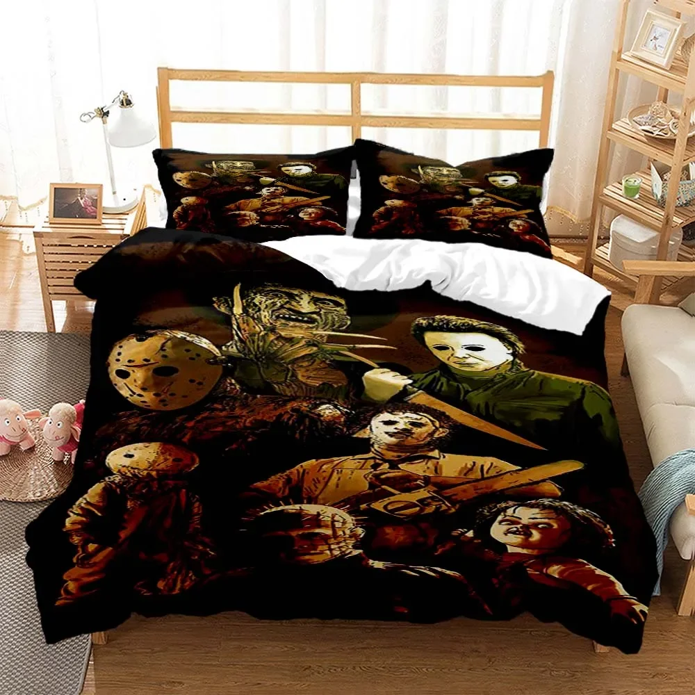 

Halloween horror movie clown printed quilt cover pillowcase Queen bedding set Bedding set luxury Personalized bedding Customized