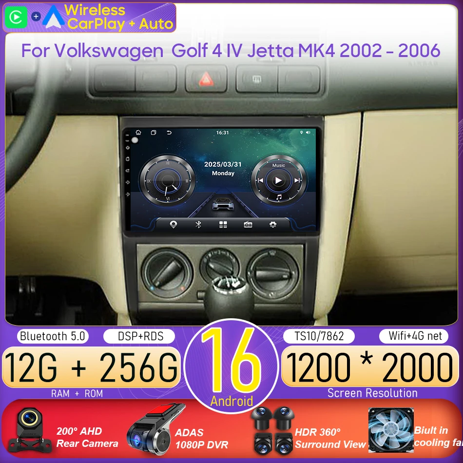 

Автомагнитола Android для Volkswagen VW Golf 4 IV Jetta MK4 2002-2006, мультимедийный видеоплеер, GPS-навигация, CarPlay, Auto 2din DVD