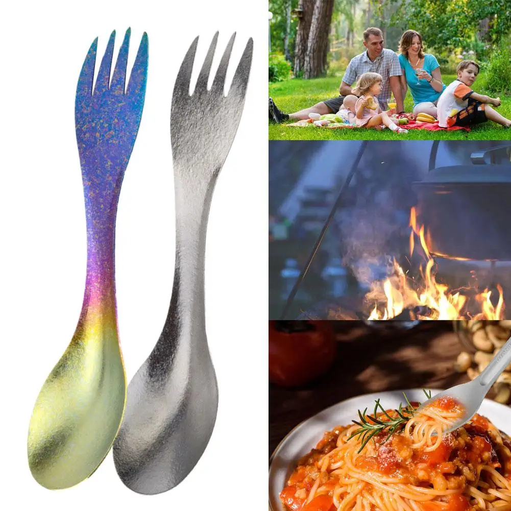 1 PCS Outdoor Camping Picnic Titanium Spoon Tableware Titanium Titanium Spoon Alloy Lightweight Fork Fork Portable Spork