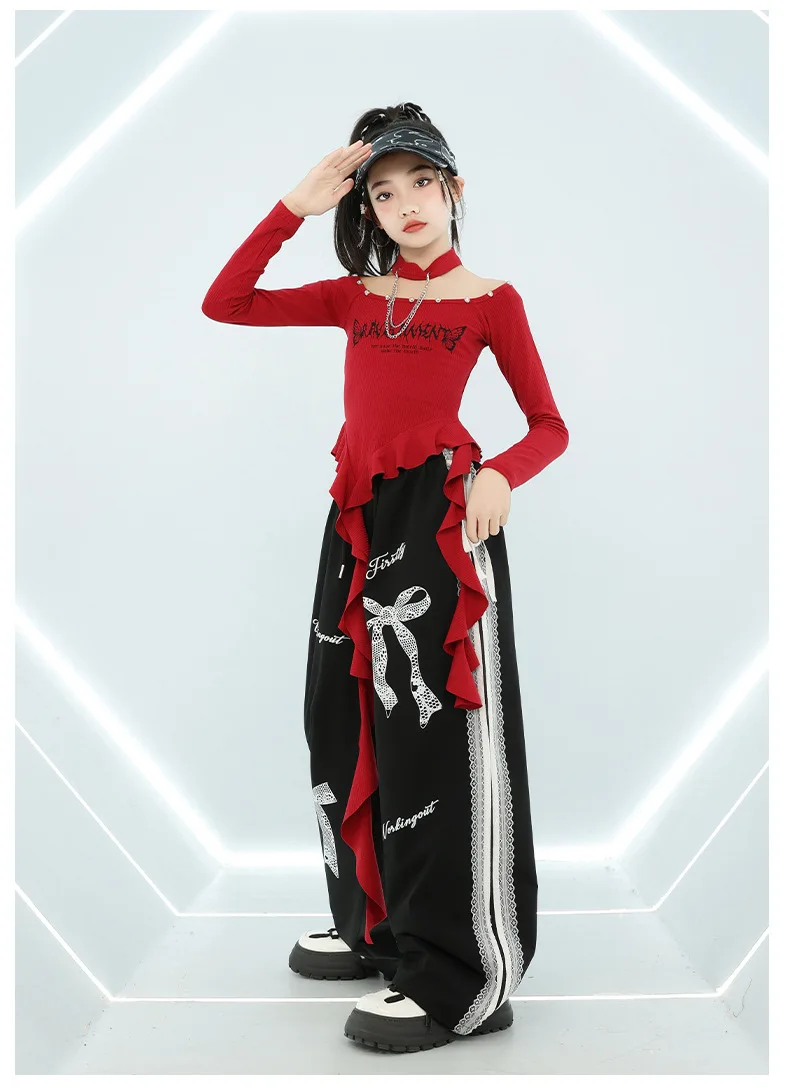 Mädchen Hip Hop Crop Top Pu Leder Cargo Hosen Kind Schuluniform Kostüme Kinder Streetwear Jazz K-pop Street Dance kleidung Sets – Detail 18