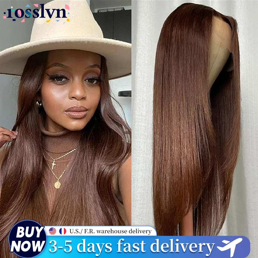 Chocolate Brown Straight Human Hair Wigs 13X4 13X6 HD Lace Frontal Wigs Colored Brazilian Bone Straight Lace Front Wigs For Women