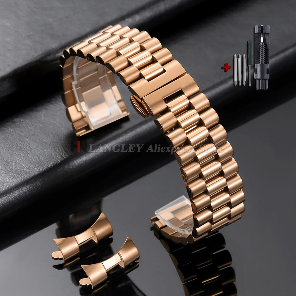 Massives Edelstahl-Uhrenarmband, 10, 12, 13, 14, 16, 17, 18, 19, 20 mm, 21 mm, 22 mm, Ersatz-Uhrenarmband mit gebogenem Ende, Herren- und Damenarmbänder