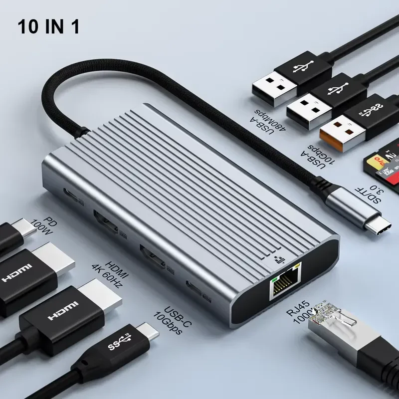 ULT-unite Triple Display Laptop Type c Multi Hub Docking Station USB HDMI 4K 60Hz USBC Hubs 2x HDMI with 10Gbps Data Transfer