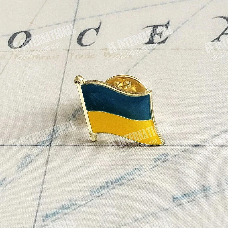 Ukraine National Flag Lapel Pins Crystal Epoxy Metal Enamel Badge Paint Brooch Souvenir Suit  Personality  Commemorative Gifts