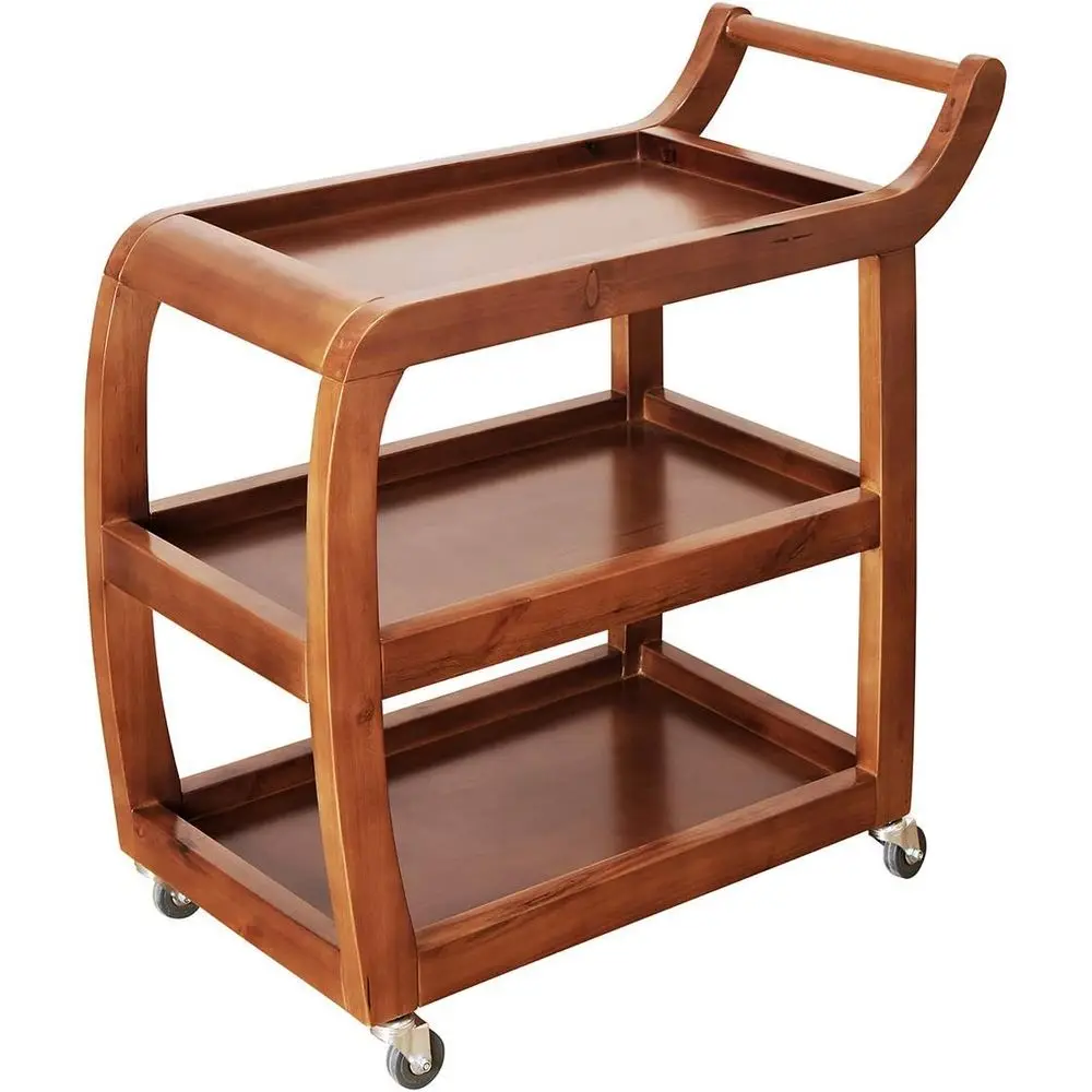 

2-Tier Wooden Rolling Kitchen Trolley with Wheels for Portable Bar, Wine, and Recycling Storage