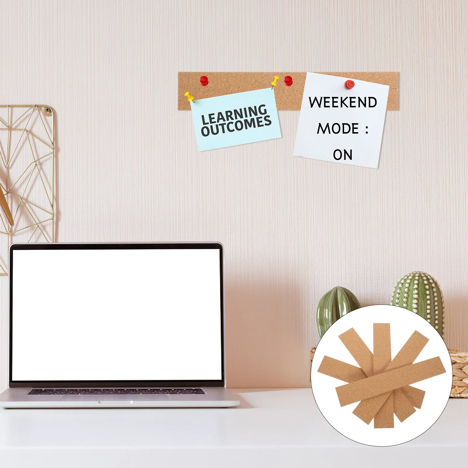 

5Pcs Self-Adhesive Cork Strips Natural Texture for Office Supplies Home Supply Photo Wall Memo Board Cork Board