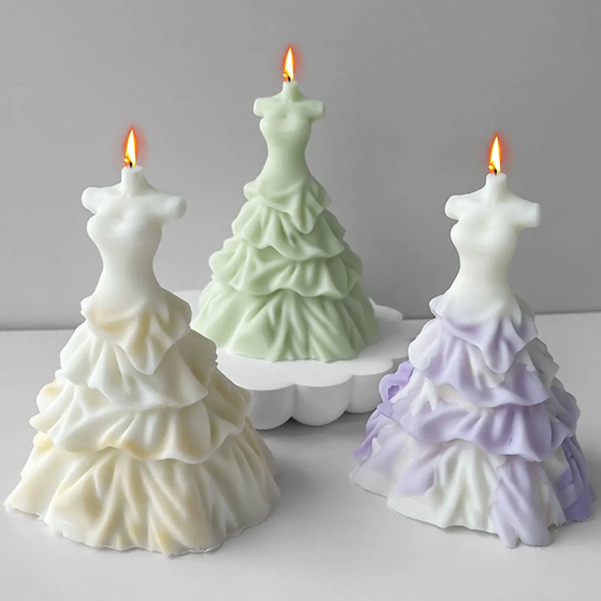 Bridal Wedding Dress Silicone Candle Mold Strapless Tiered Skirt Soap Resin Plaster Mold Propose Nuptial Cake Marriage Car Decor