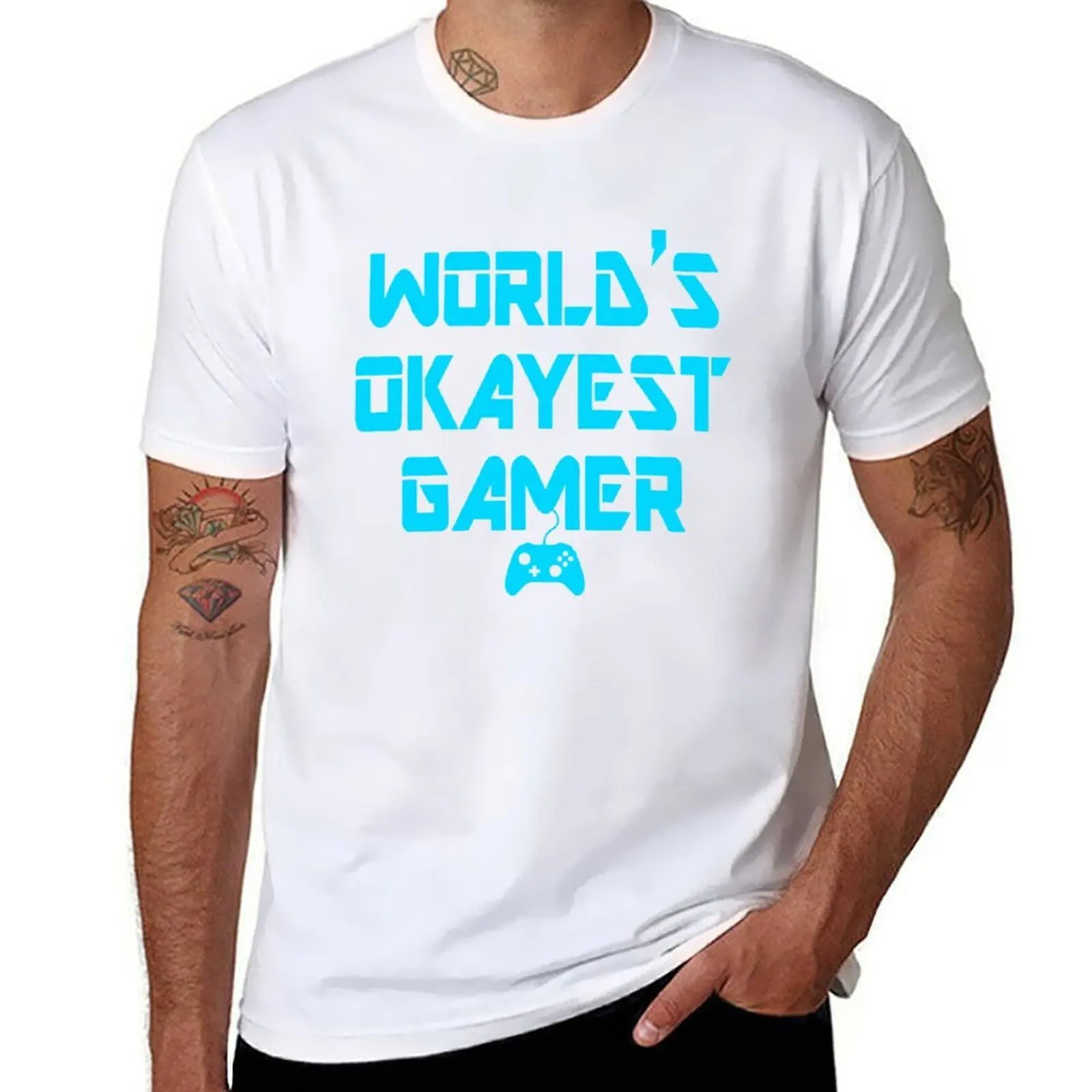 

World's Okayest Gamer Funny Gaming T-Shirt man t shirt designer t shirts for man pack white T-Shirt