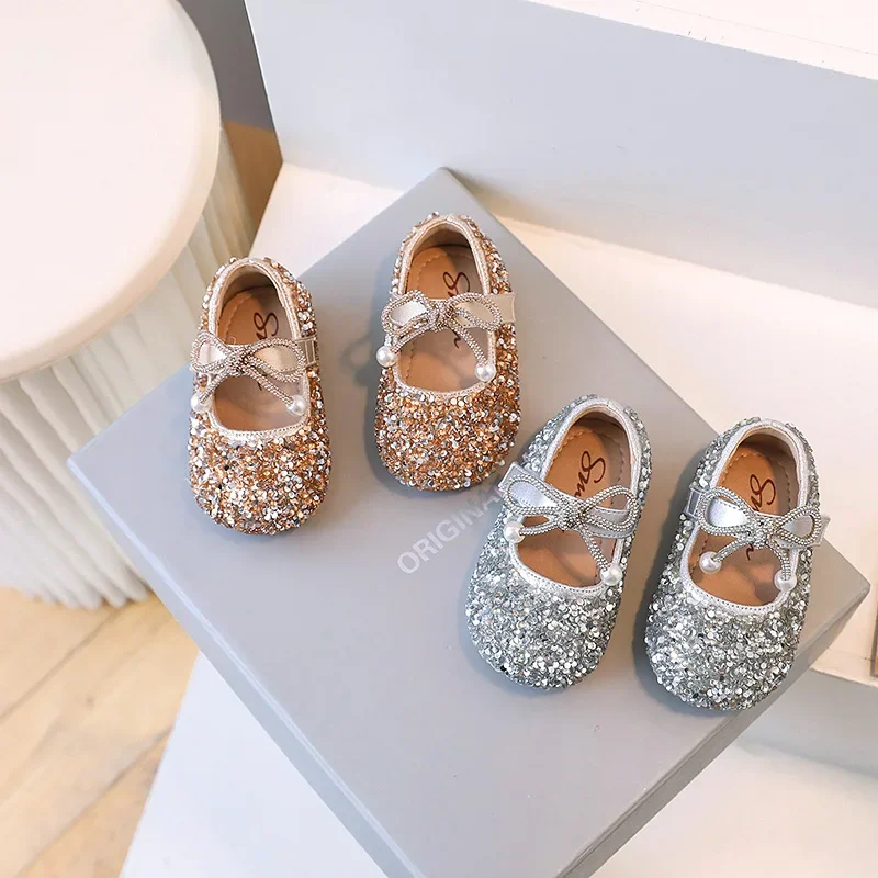 

Spring Autumn New Girl Rhinestone Princess Shoes Children's Flats Cute Bling Bling Girls Ballet Flats Shoes Kids Leather Shoes