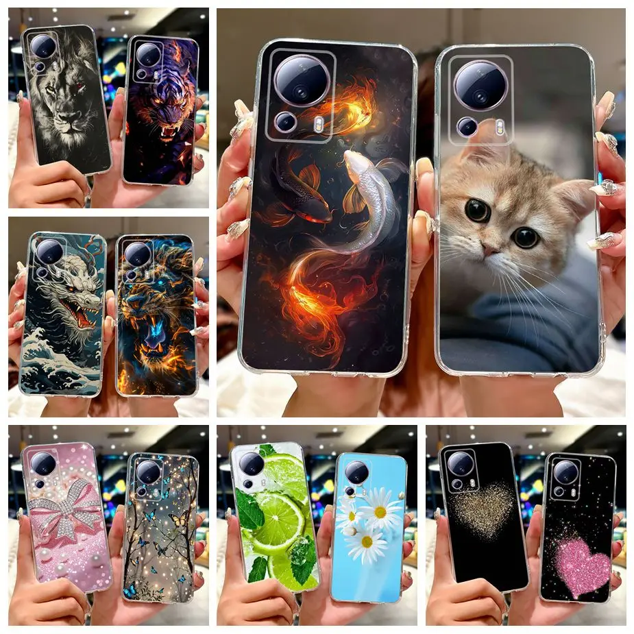 Para Xiaomi Mi 13 Lite funda lindo gato Lucky Koi cubierta pintada funda de teléfono de silicona suave para Xiaomi Mi 12 Lite NE 13Lite Fundas bolsas