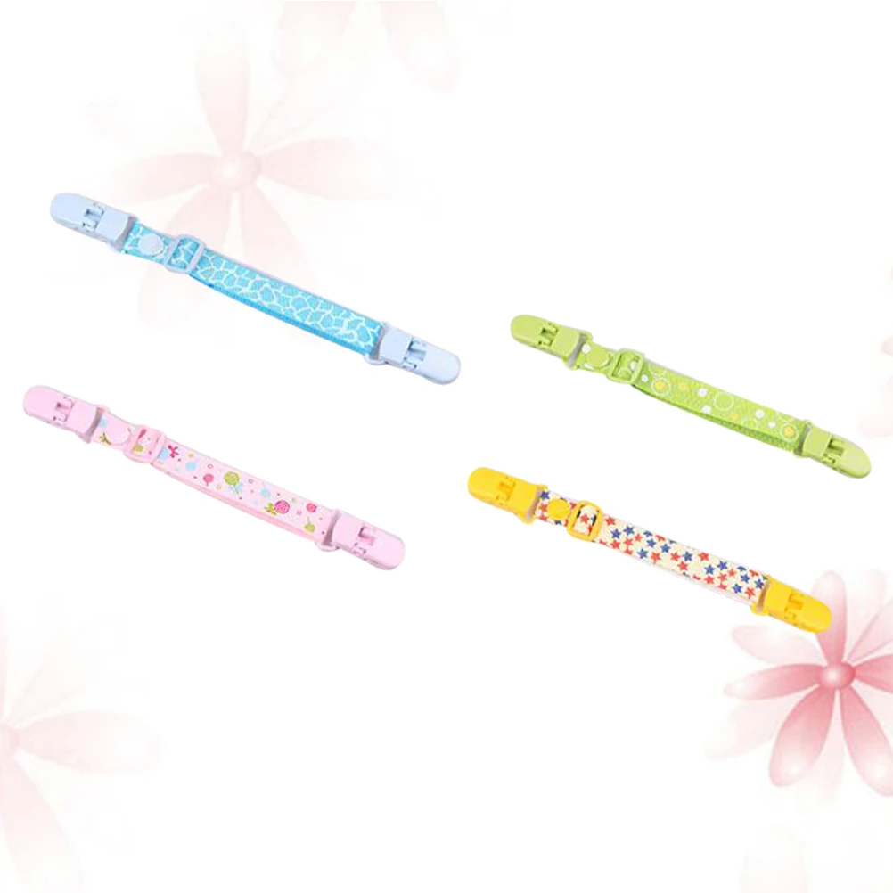 

4pcs Bib Clips Adjustable Durable Lightweight Printed Design Keep Clothes Clean For Baby Girls Boys Bib Clipper Eating Clothing