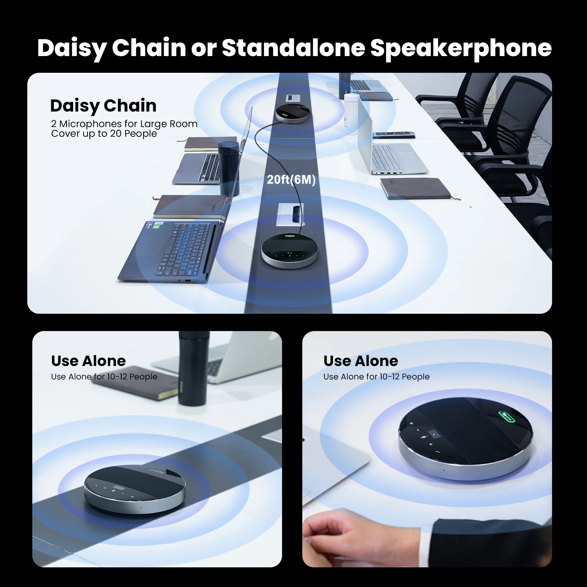 Smart Microphone TEVO-M5BEX USB//Wireless/3.5mm Jack Omni-directional Video Conference Speakerphone