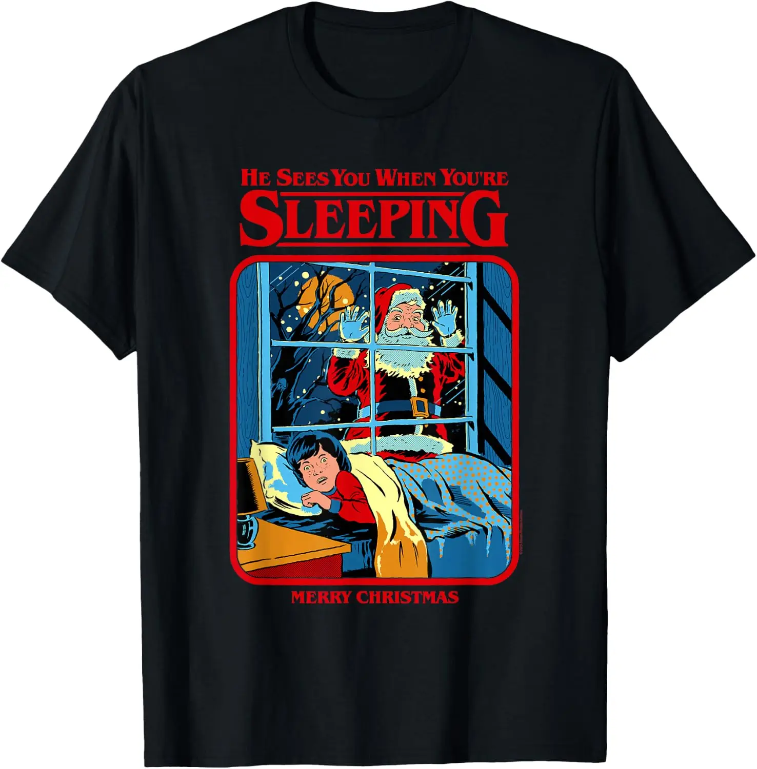 Santa Claus Sees You Retro Dark Humor T-Shirt Breathable, Stylish Pure Cotton Short-Sleeve Top—Suitable For All-Season Styling.