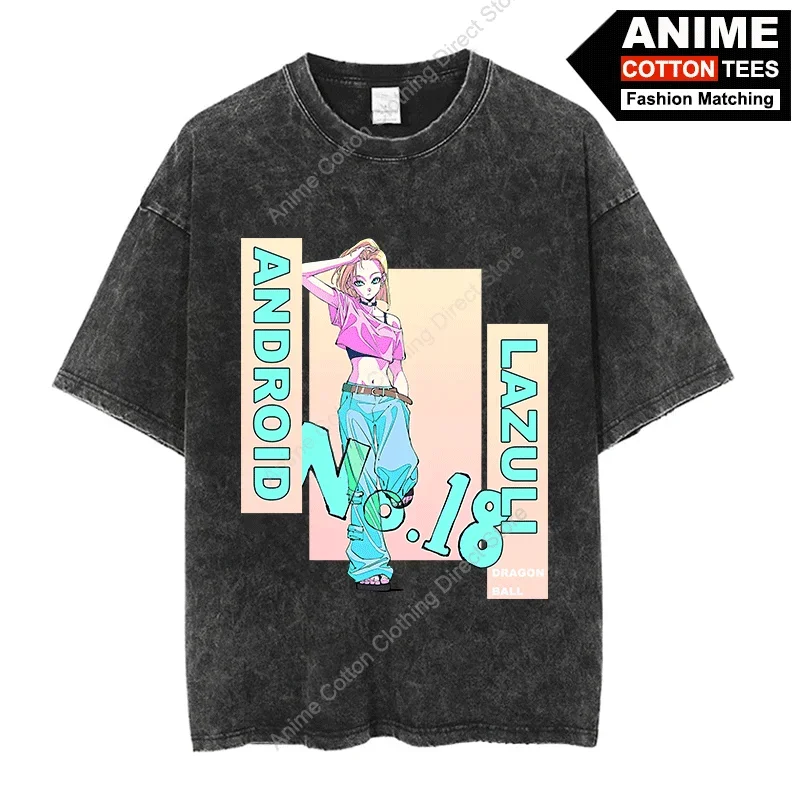 Android No. 18 lazuli T-shirt anime graphic print tshirt Y2K Harajuku unisex hip hop streetwear top cotton vintage loose tees