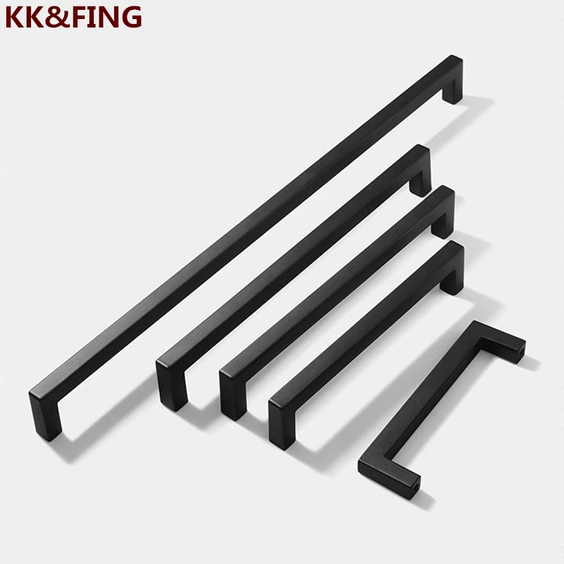 KK&FING Square Brushed Cabinet Handles Aluminum Alloy Black Kitchen Cabinet Pulls Drawer Handles Simple Furniture Door Knobs