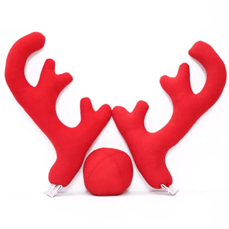 

Q39F Rudolph Car Costume Christmas Reindeer Antlers Red Nose for Truck SUV Decor