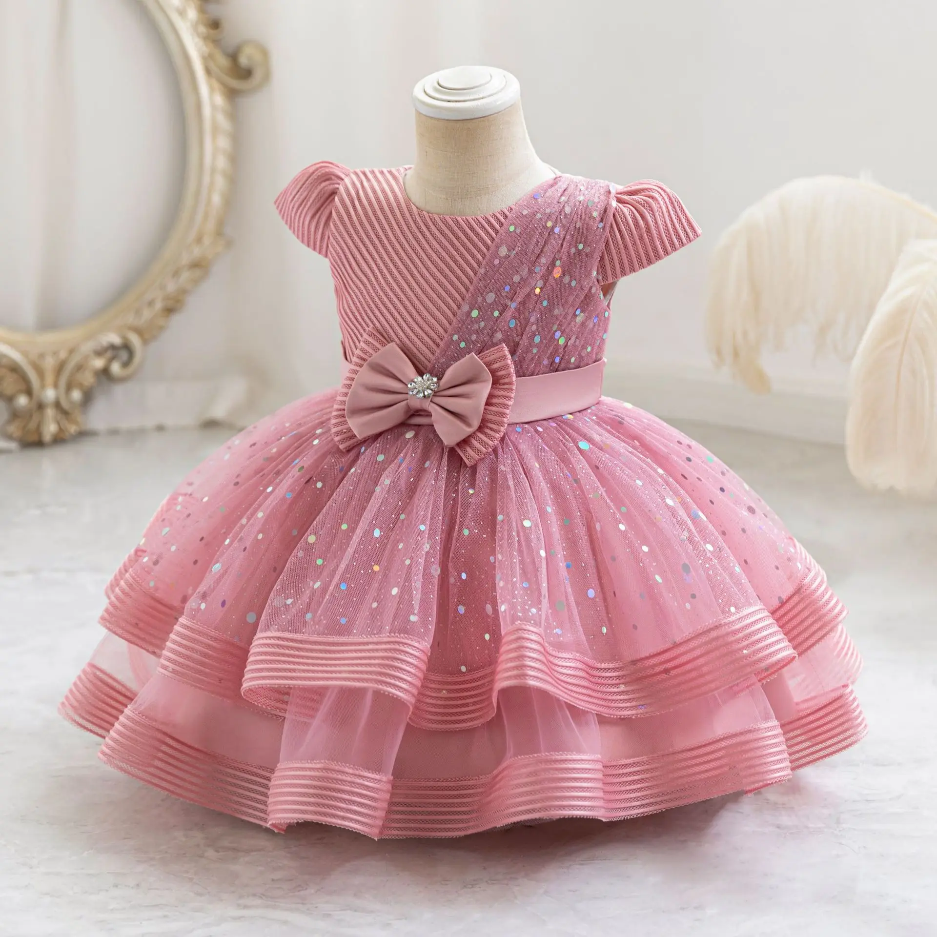 HETISO Dots Sparkling Baby Girls Princess Dress Striped Summer Christmas Wedding Ball Gown for Birthday Party Costume 6M-4 Years