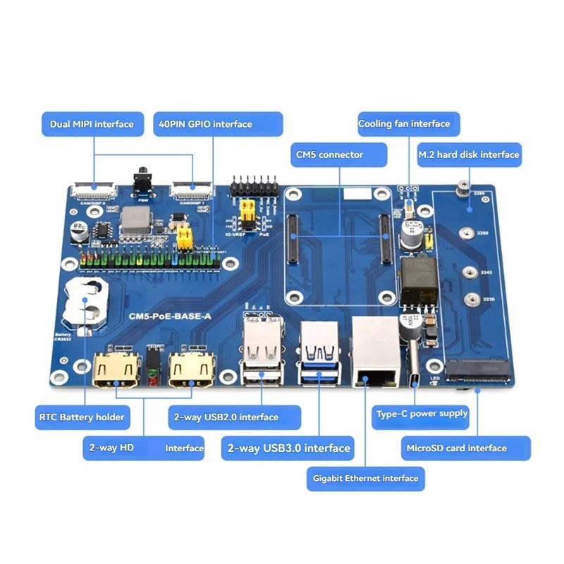 

Waveshare для вычислительного модуля Raspberry Pi 5, плата ввода-вывода с функцией Poe для всех вариантов основной платы модуля CM5