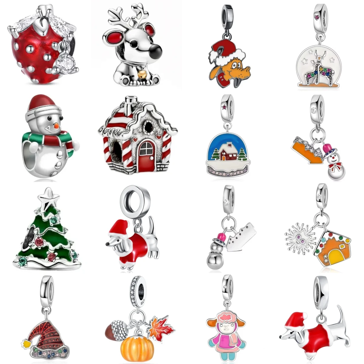 

Рождественский день Лось Снеговик Рождественская елка Ювелирные изделия Бусины Очарование из чистого серебра 925 Подходит для примитивного браслета Женские украшения