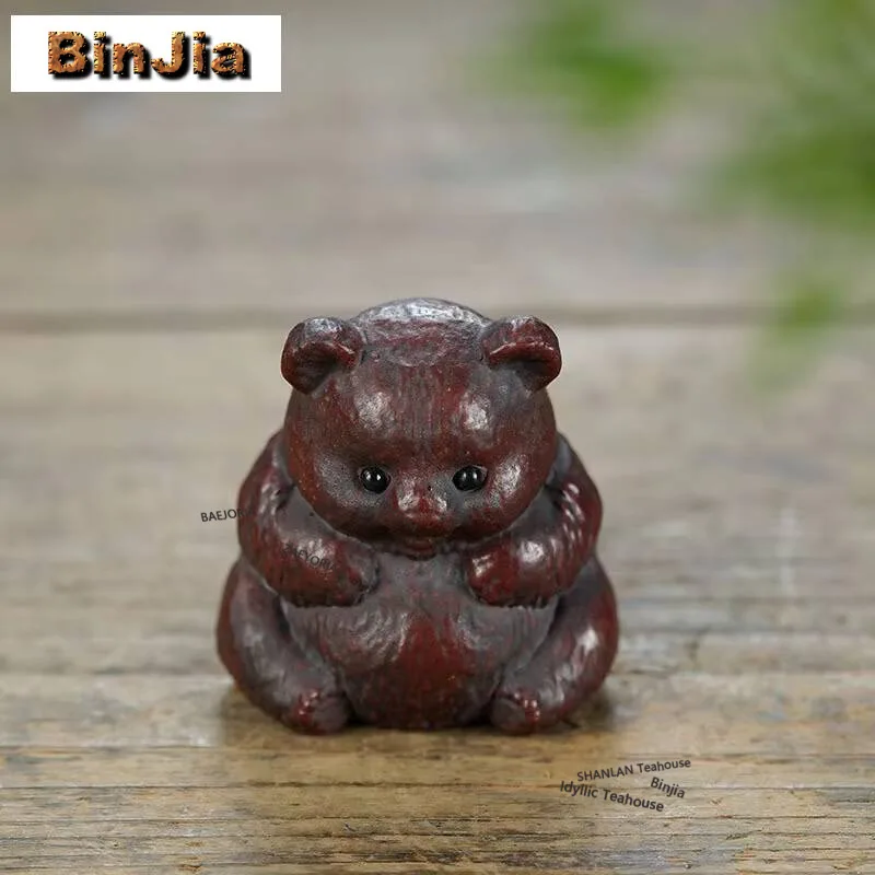 Yixing Purple Clay Little Panda Tea Pet Japanese Tea Sculpture Tea Figurine Play Toys Tea Statue Ornaments Can Be Raised Craft