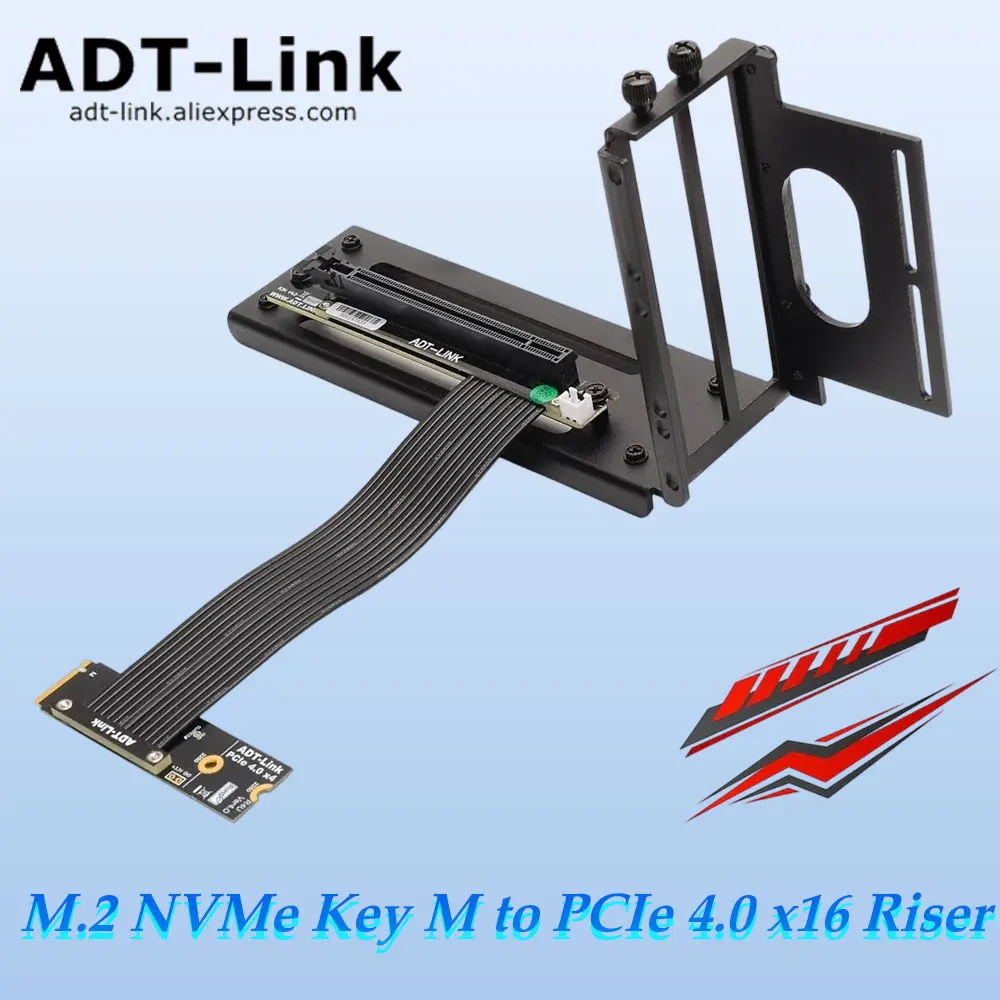 ADT-Link M.2 NVMe Key M SSD to PCIe 4.0 x16 Riser Card Turn 90 Angle Graphics GPU Riser Extender M2 NGFF Gen4 Sata Power