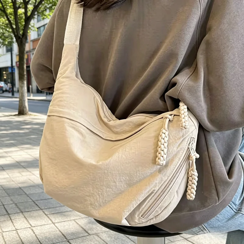 

New Korean Solid Color Dumpling Canvas Bag, Large Capacity Casual Sports Hobo Crossbody Shoulder Handbag