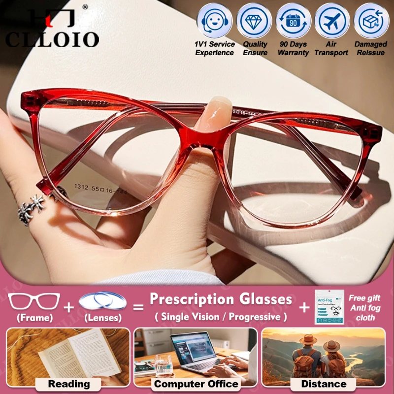 

CLLOIO Comfortable Ultralight TR90 Myopia Prescription Glasses Women Blue Light Filter Photochromic Progressive Optical Eyeware