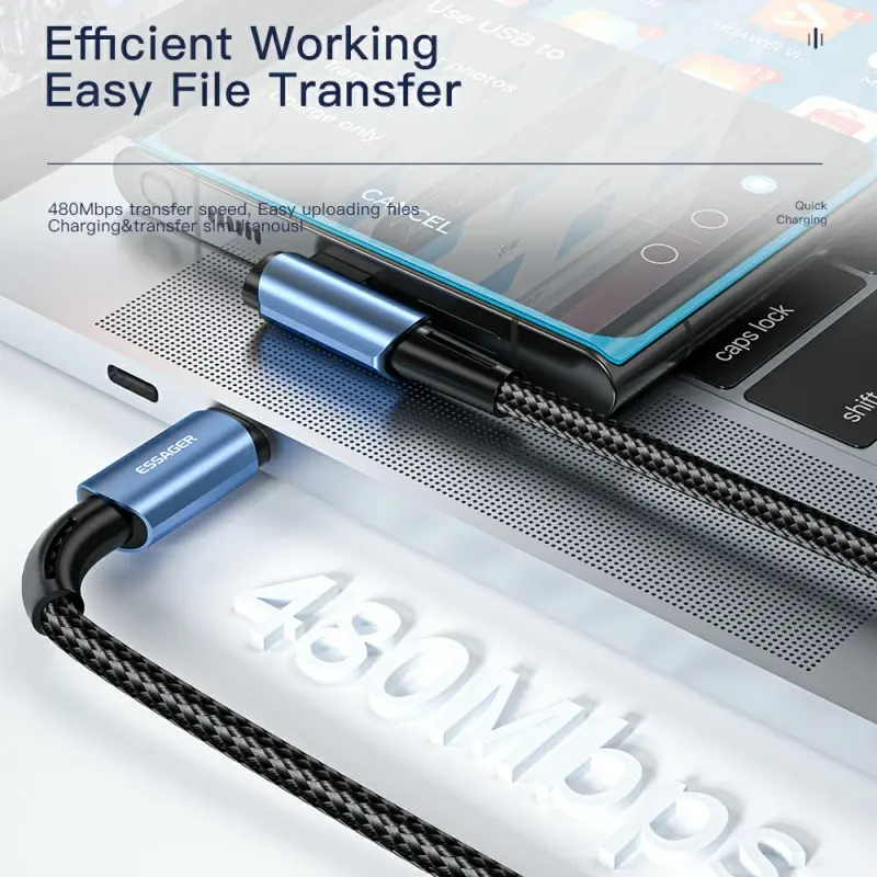 Essager 100W USB Type C To USB C Cable 90 Degree Angle For iPad MacBook Pro Xiaomi Samsung Huawei Fast Charging Type C Date Wir