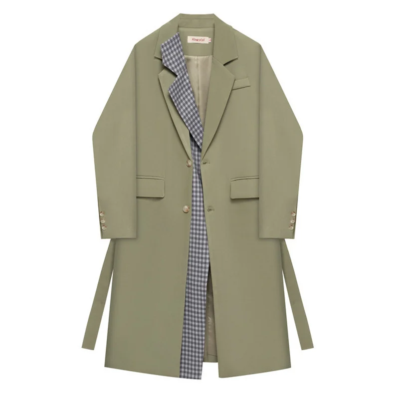 

Fashion Military Green Trench Coats Women's Clothing Middle Long Casual Windbreaker Loose Blazers Coats Tops jp916