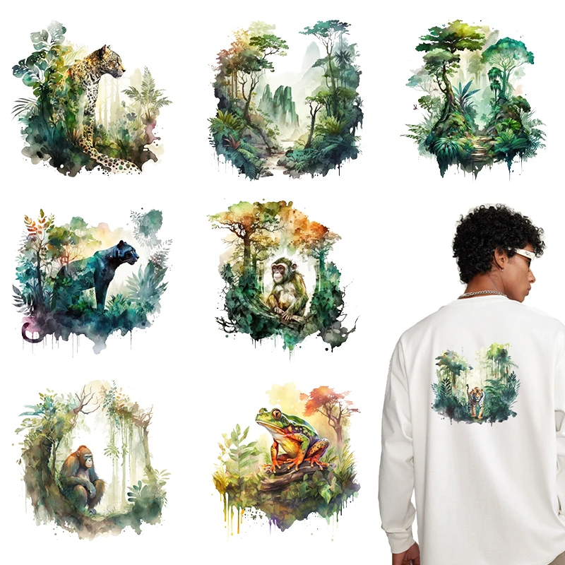 Новая железная горячая тиснение, художественная роспись в лесном стиле, мужская и женская одежда, однотонная футболка с капюшоном, сделай сам, теплопередающая наклейка