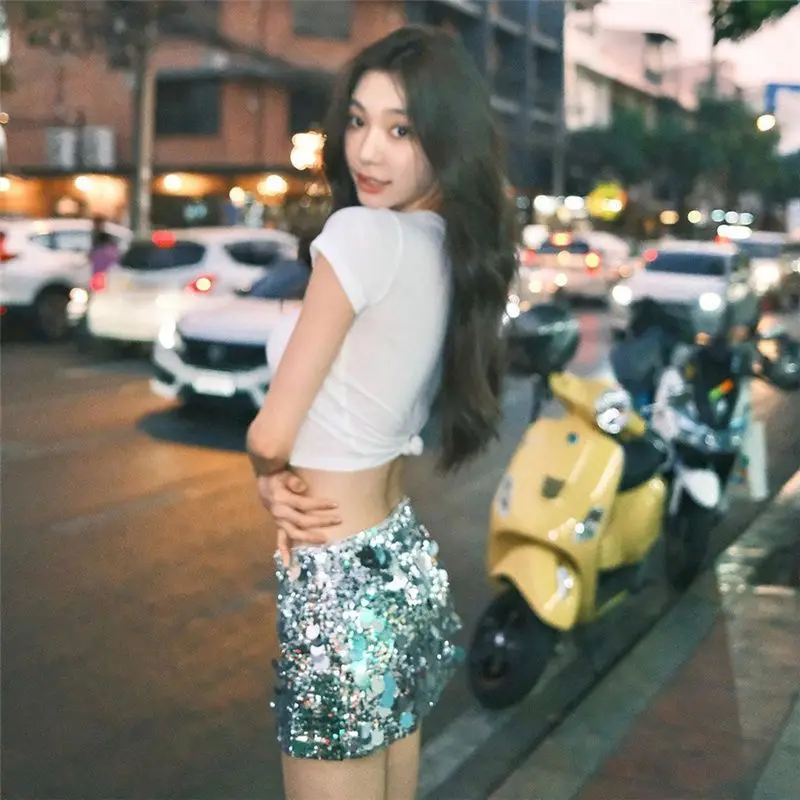

Серебряная юбка с пайетками, облегающая юбка с высокой талией, летняя модная утягивающая женская юбка, сверкающая повседневная юбка Ci Commute