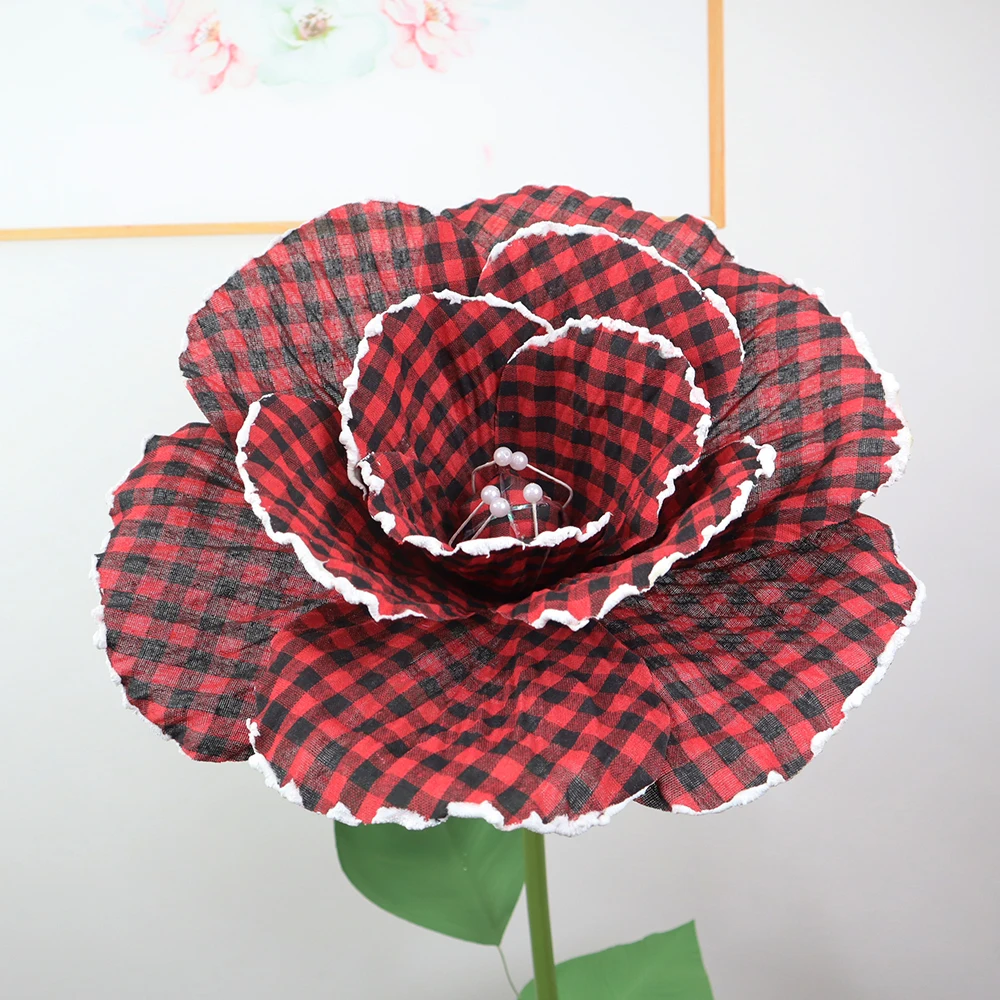 Simulated Large Gingham Poppy Set Flower Garden Decoration Outdoor Scene Layout Props Decor High Quality Artificial Flowers