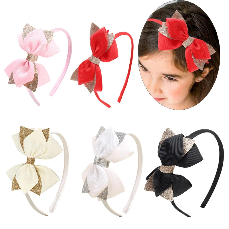 

New Glitter Hair Bows Headband For Kids Girls Cute Solid Ribbon Bowknote Hairbands Baby Headdress Children Hair Accessories Gift
