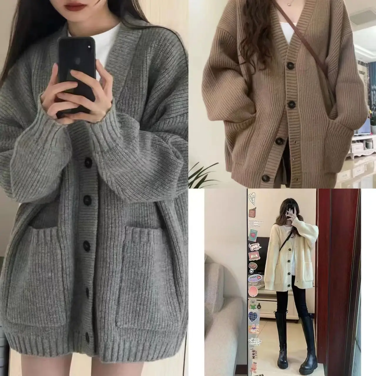

Non-Balliting Knitted Sweater Cardigan Women's Loose Fit Casual Sle Spring Thiened Version High End Women's Faion