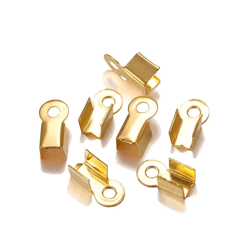 200pcs/lot Cove Clasps Cord End Caps String Ribbon Leather Clip Tip Fold Crimp Bead Connectors For Jewelry Making DIY Supplies