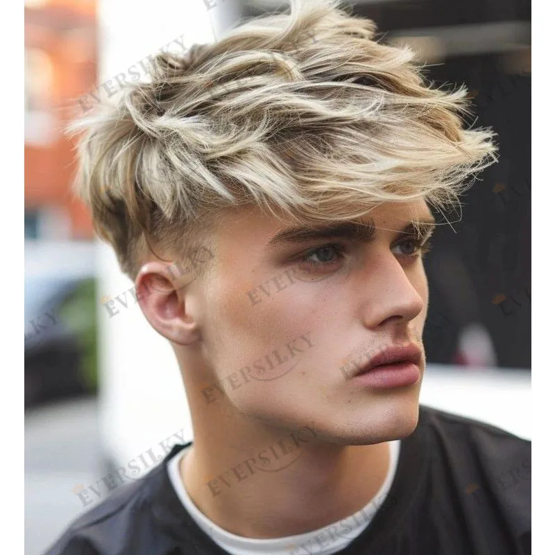 Natürliches Haaransatz-Kapillärprothesensystem für Männer, Toupet aus 100% Echthaar, Ombre-Blond, super haltbar, Mirage Thin Skin Base Perücken – Detail 2