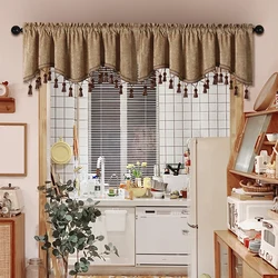 1 PC European minimalist S-Shaped Valance with Tassels，Modern Soild Color Wave Valance for the Room Window and Door Decoration
