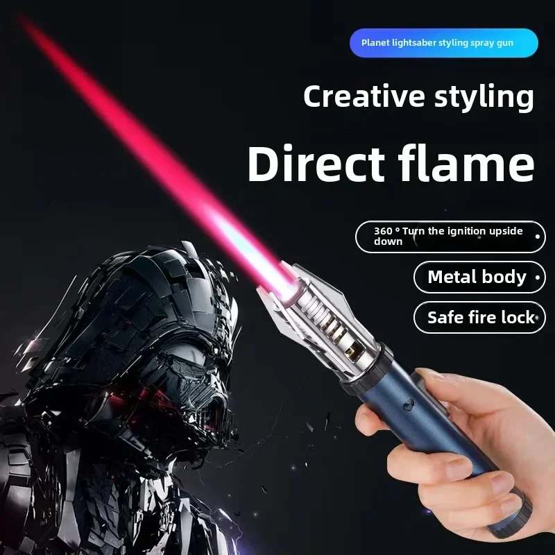 Red Flame Scepter Planet Lightsaber Big Flame Spray Gun Windproof Inflatable Cigar Lighter Outdoor Barbecue Ignition Gun