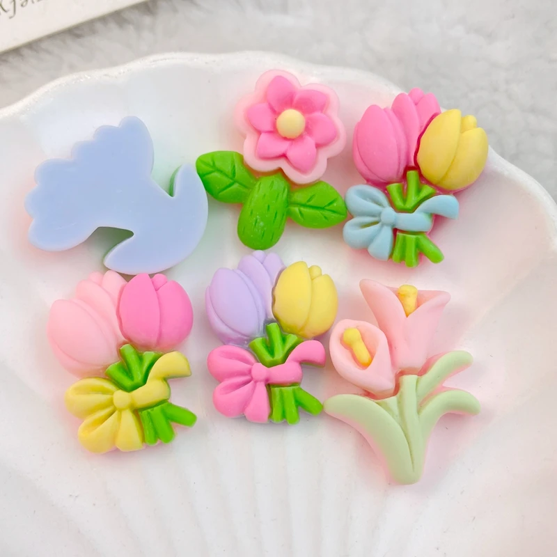 10Pcs New Resin Flower Flat Back Cartoon Scrapbook Figurine DIY Bow Decor Accessories Crafts