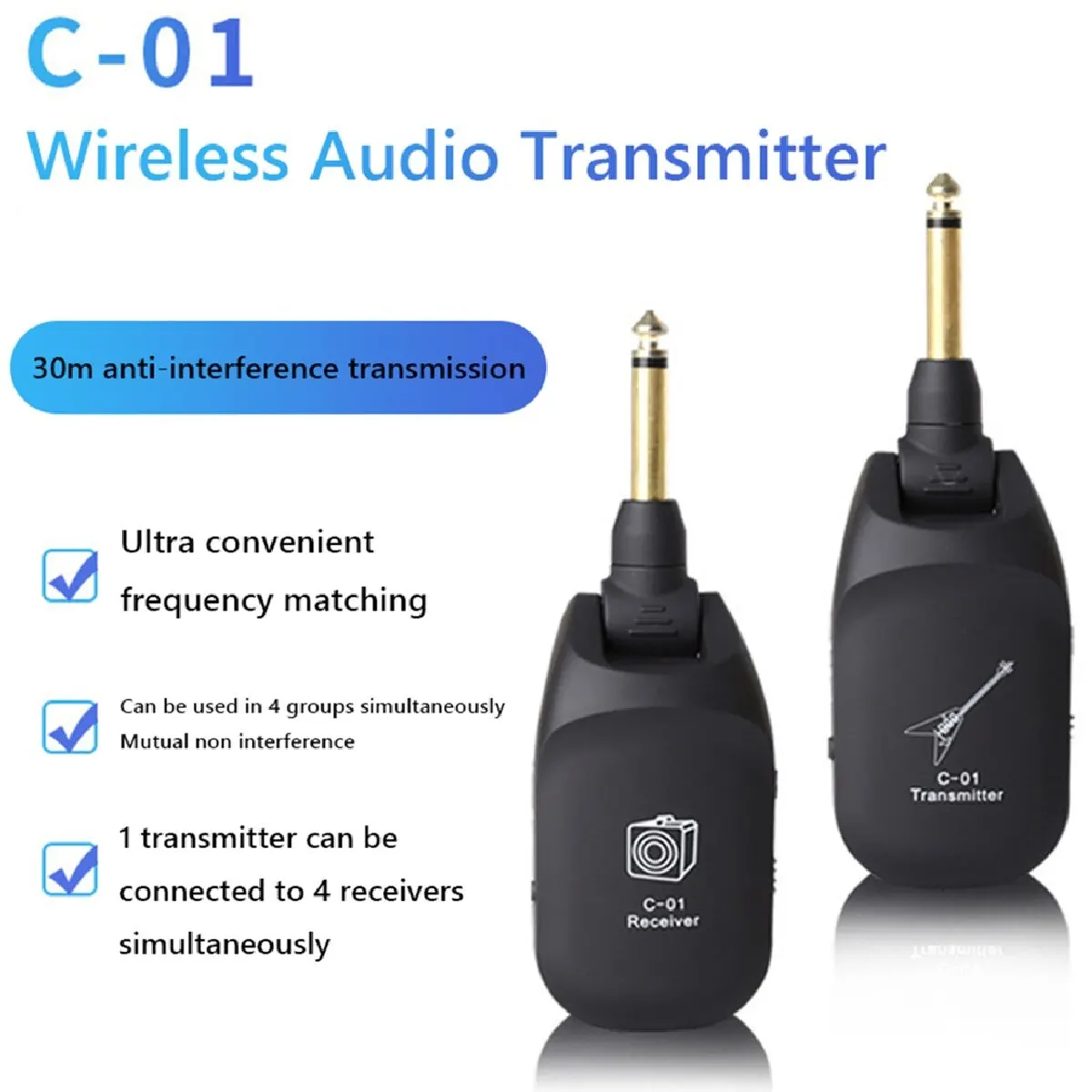 Guitar Wireless System Audio Transmitter Receiver C01 Pickup USB Rechargeable Wireless System for Electric Guitar Bass Violin