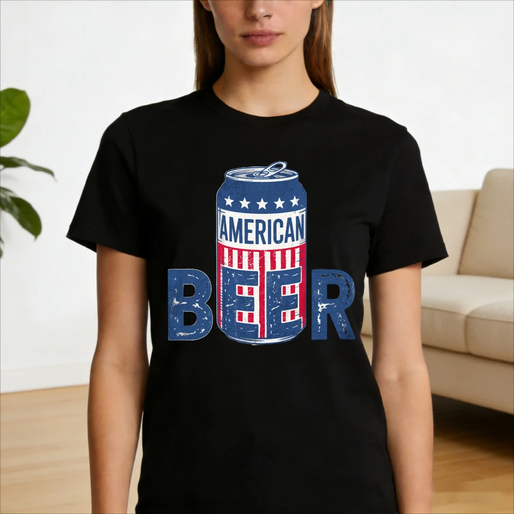 American Beer USA Flag Can Graphic TShirt July 4th Independence Day Tops Women Men Cotton Shirt Patriotic Beer Lover Casual Tee
