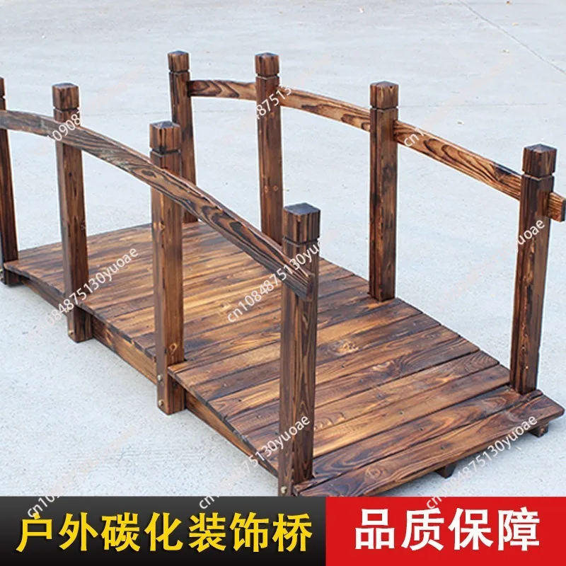 Garden Bridge Classic Wood Arch with Safety Balustrade Stained Footbridge Decorative Pond View Backyard Creek Farm